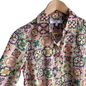 Foxcroft Floral Button Down Shirt Womens 6 Shaped Non Iron Colourful Workwear